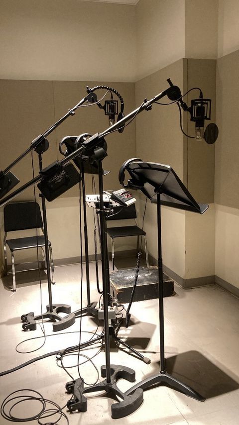 Professional microphone setup in recording booth